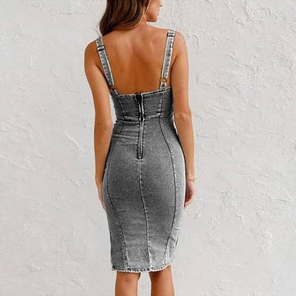 Anna Denim Elbise - Ayarlanabilir Askılı ve Şık Tasarım