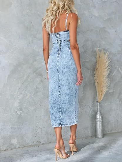 Anna Denim Elbise - Ayarlanabilir Askılı ve Şık Tasarım