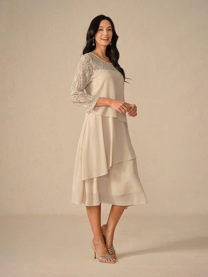 Katmanlı Dantel Detaylı Şifon Elbise