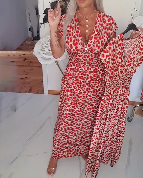 Leopar Desenli V Yakalı Şık Elbise