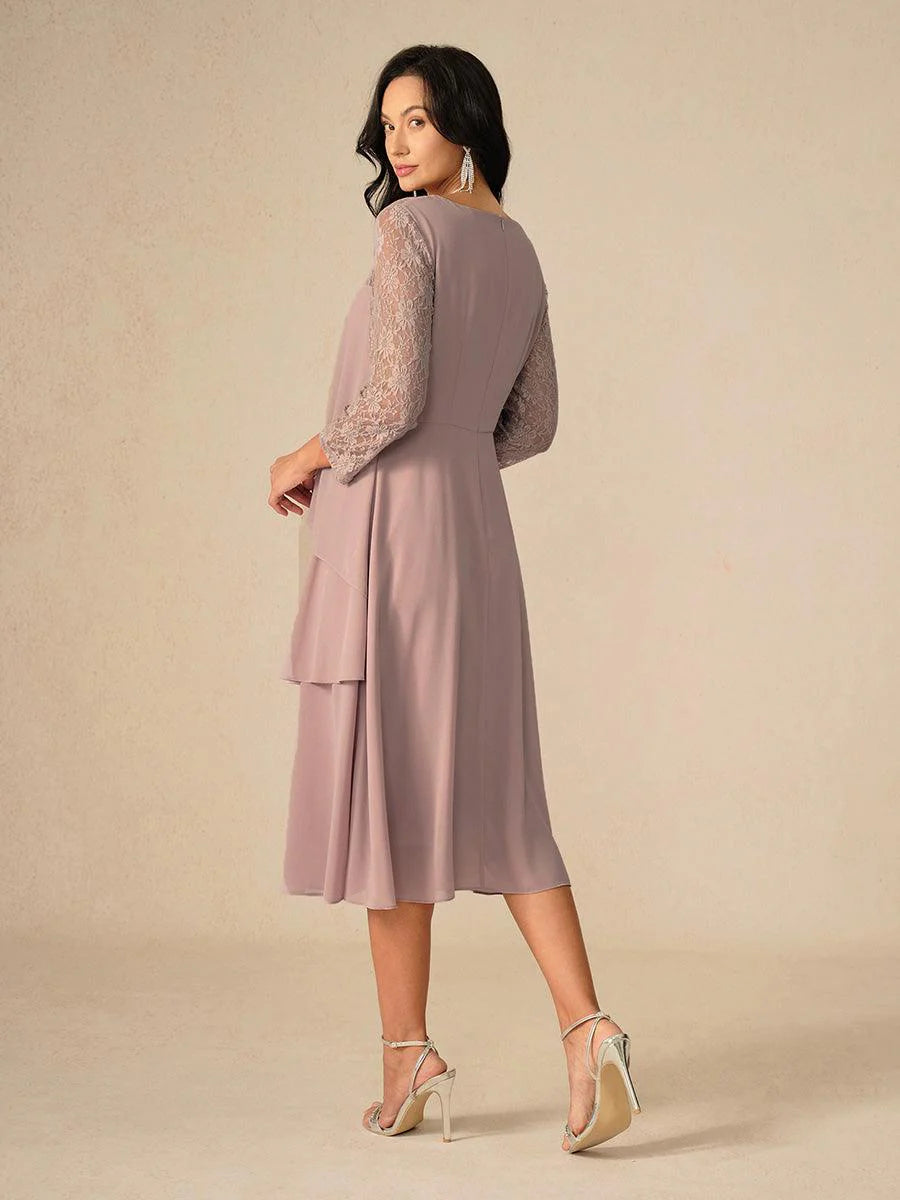 Katmanlı Dantel Detaylı Şifon Elbise