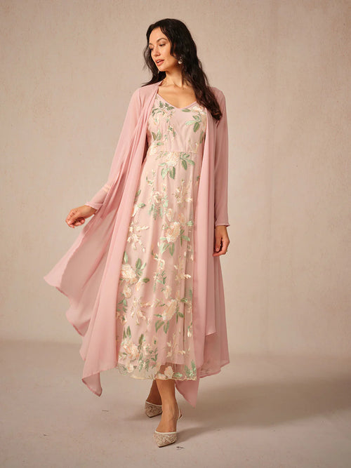 Nakış Detaylı Şifon ve Dantel Takım Set