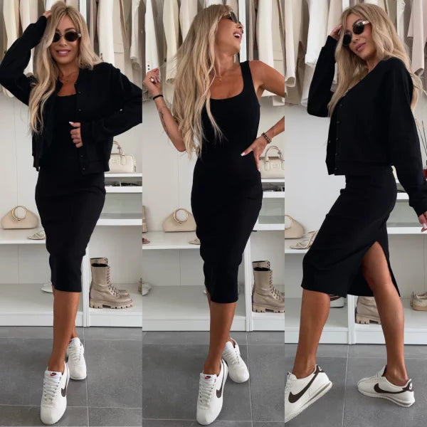 Karin  Şıklığıyla Öne Çıkan Konforlu Elbise ve  Ceket Takımı