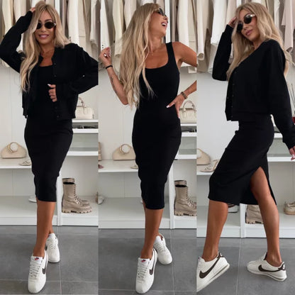 Karin  Şıklığıyla Öne Çıkan Konforlu Elbise ve  Ceket Takımı