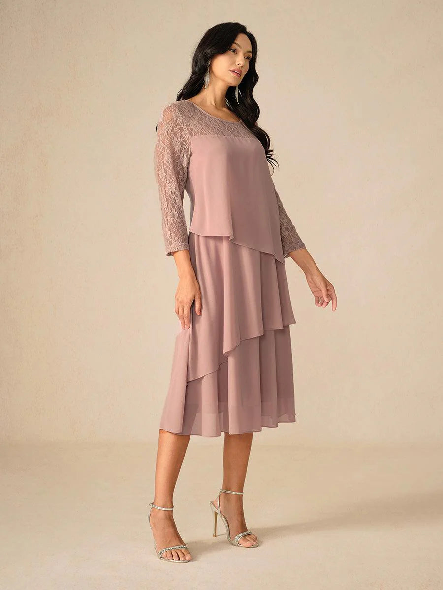 Katmanlı Dantel Detaylı Şifon Elbise