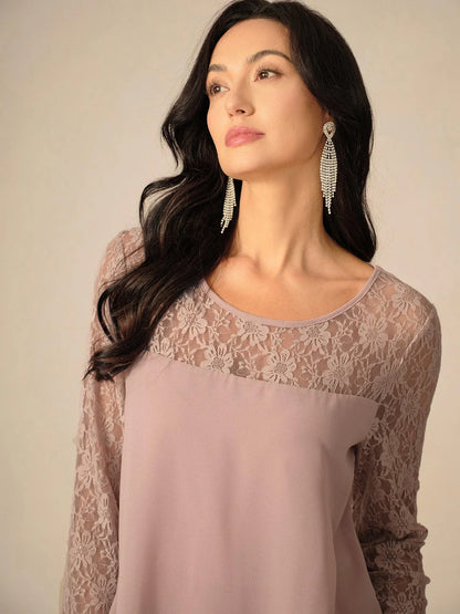 Katmanlı Dantel Detaylı Şifon Elbise