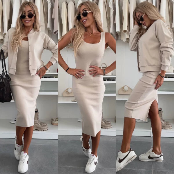 Karin  Şıklığıyla Öne Çıkan Konforlu Elbise ve  Ceket Takımı