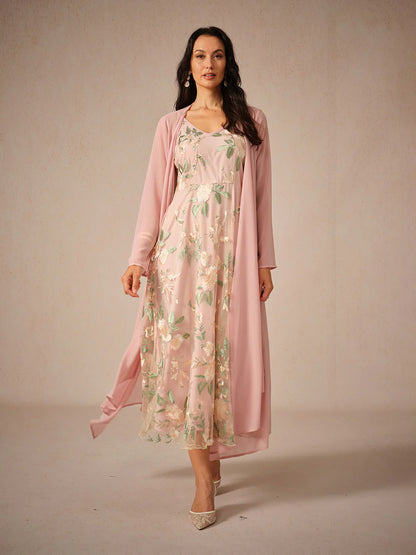 Nakış Detaylı Şifon ve Dantel Takım Set