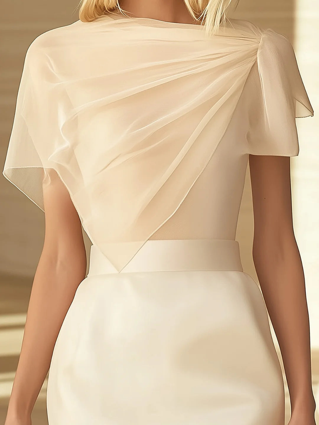 Drapeli Detaylı Modern Krem Şifon Üst