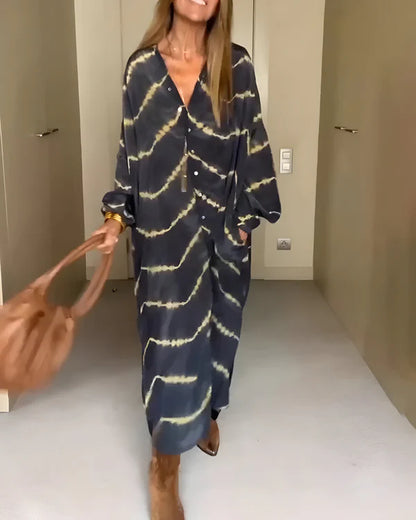 Julia | Bohem Çizgili Midi Elbise