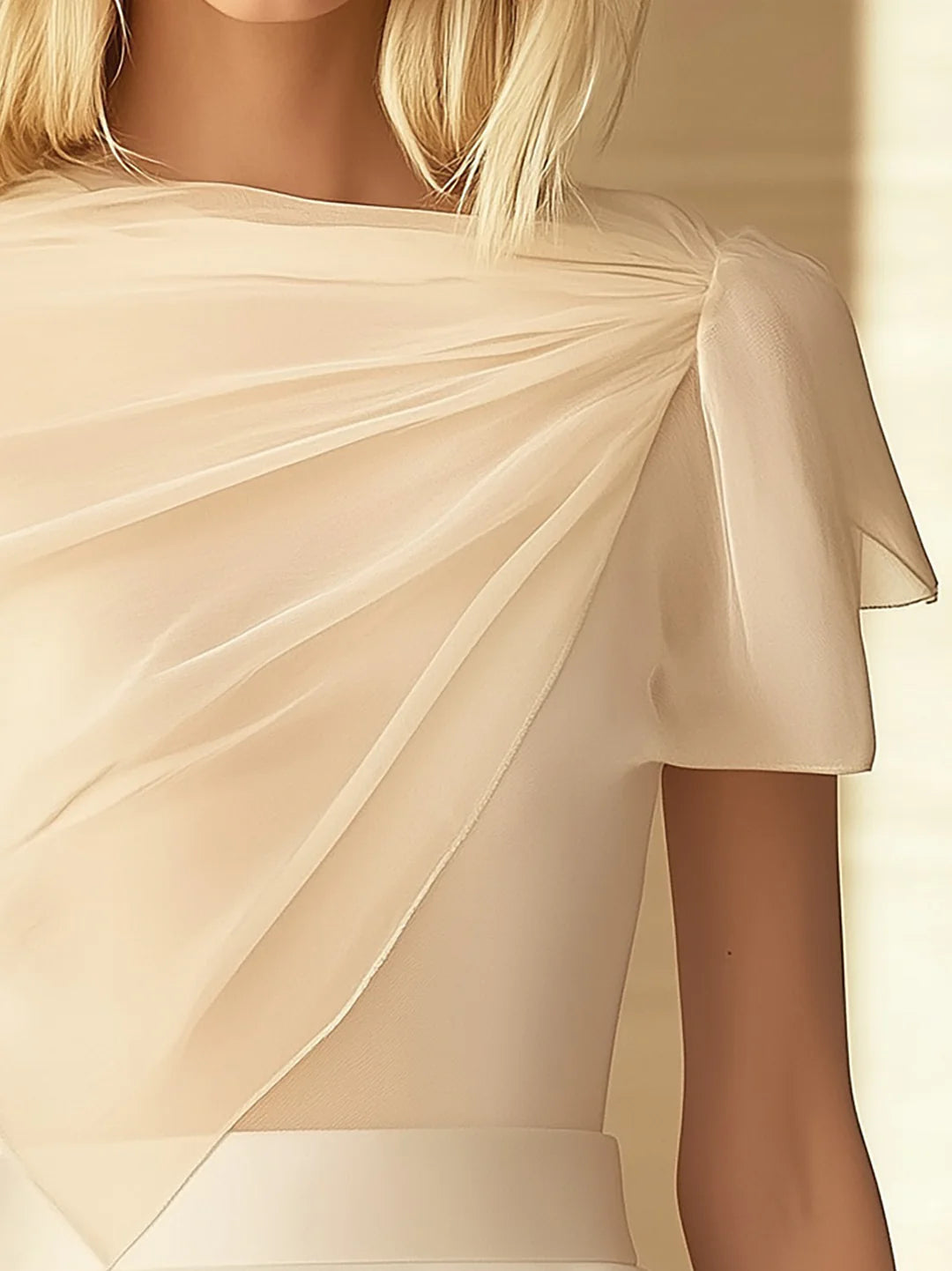 Drapeli Detaylı Modern Krem Şifon Üst