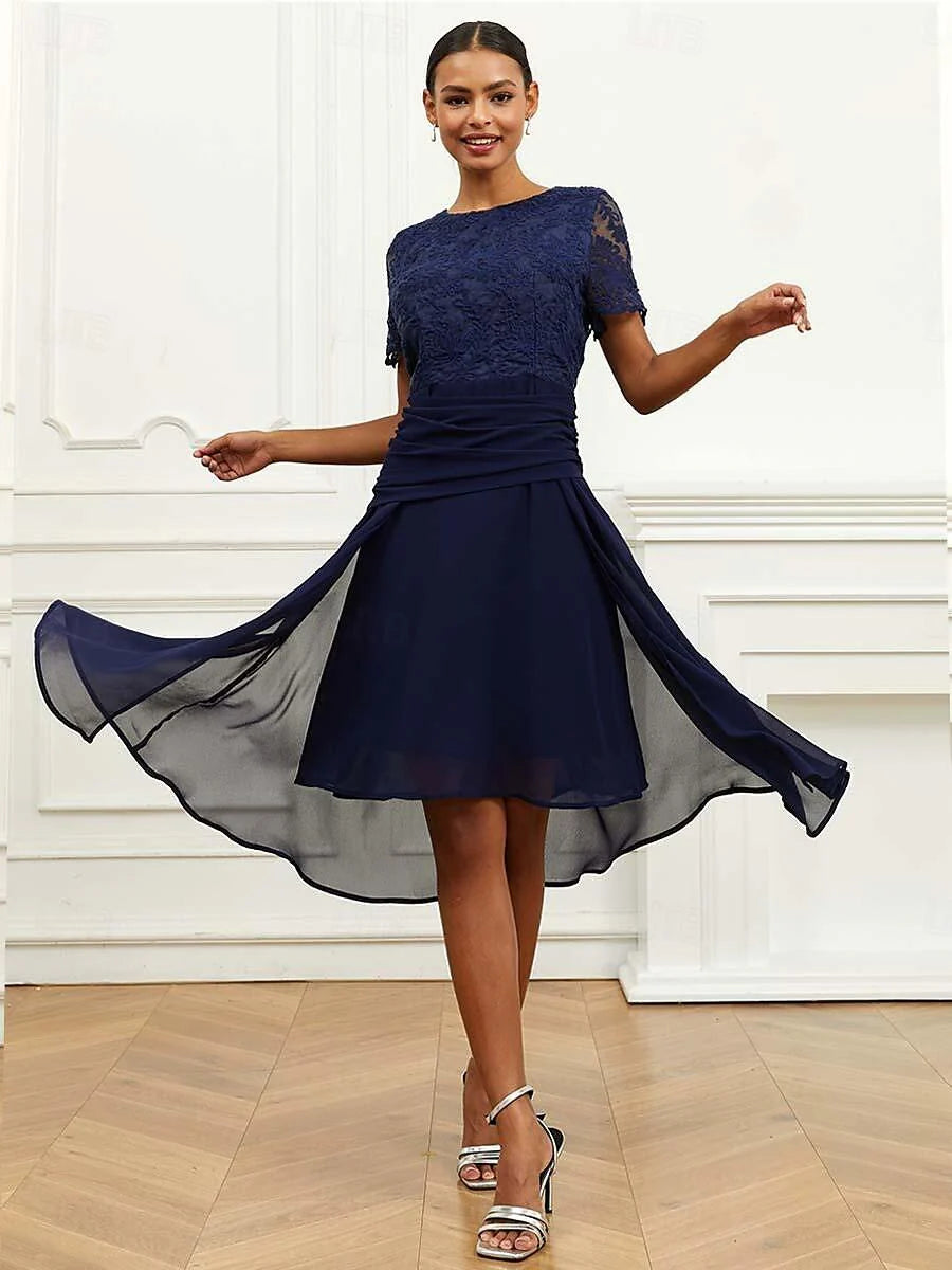 Büzgülü Şifon Midi–Dantel Kombin Elbise