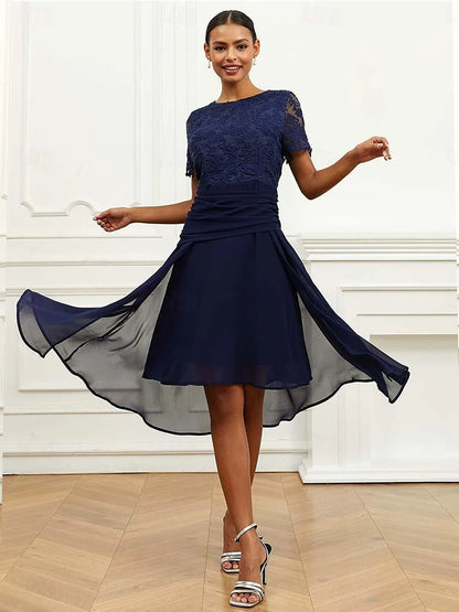 Büzgülü Şifon Midi–Dantel Kombin Elbise