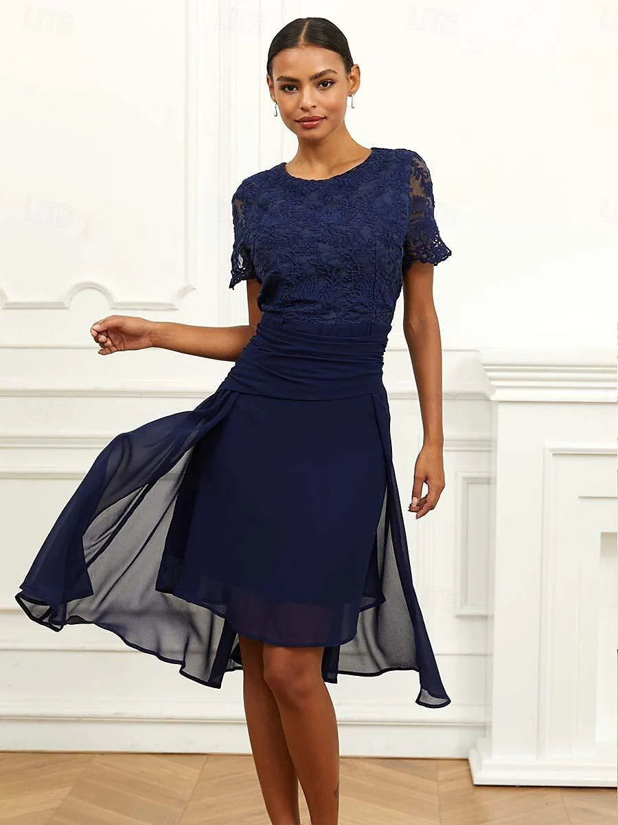 Büzgülü Şifon Midi–Dantel Kombin Elbise