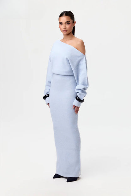 Omuz Dekolteli Triko Elbise