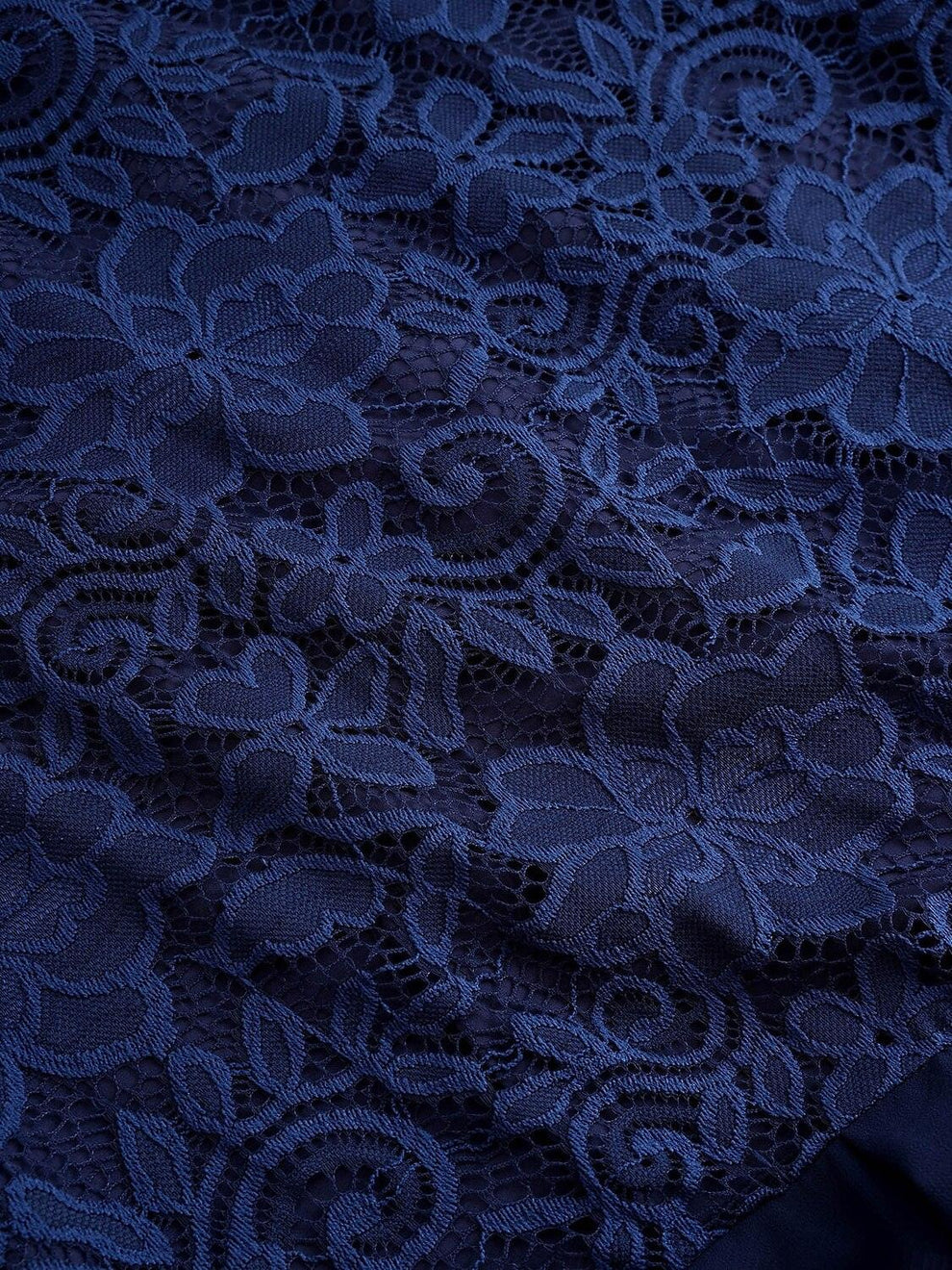 Mavi Şifon Elbise – Dantelli Fırfır Etek Uçları