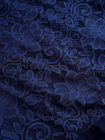 Mavi Şifon Elbise – Dantelli Fırfır Etek Uçları