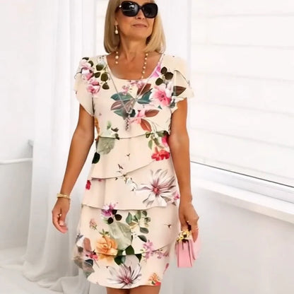 %50 İndirim!️ Çok Renkli Bitki Desenli Kat Kat Elbise