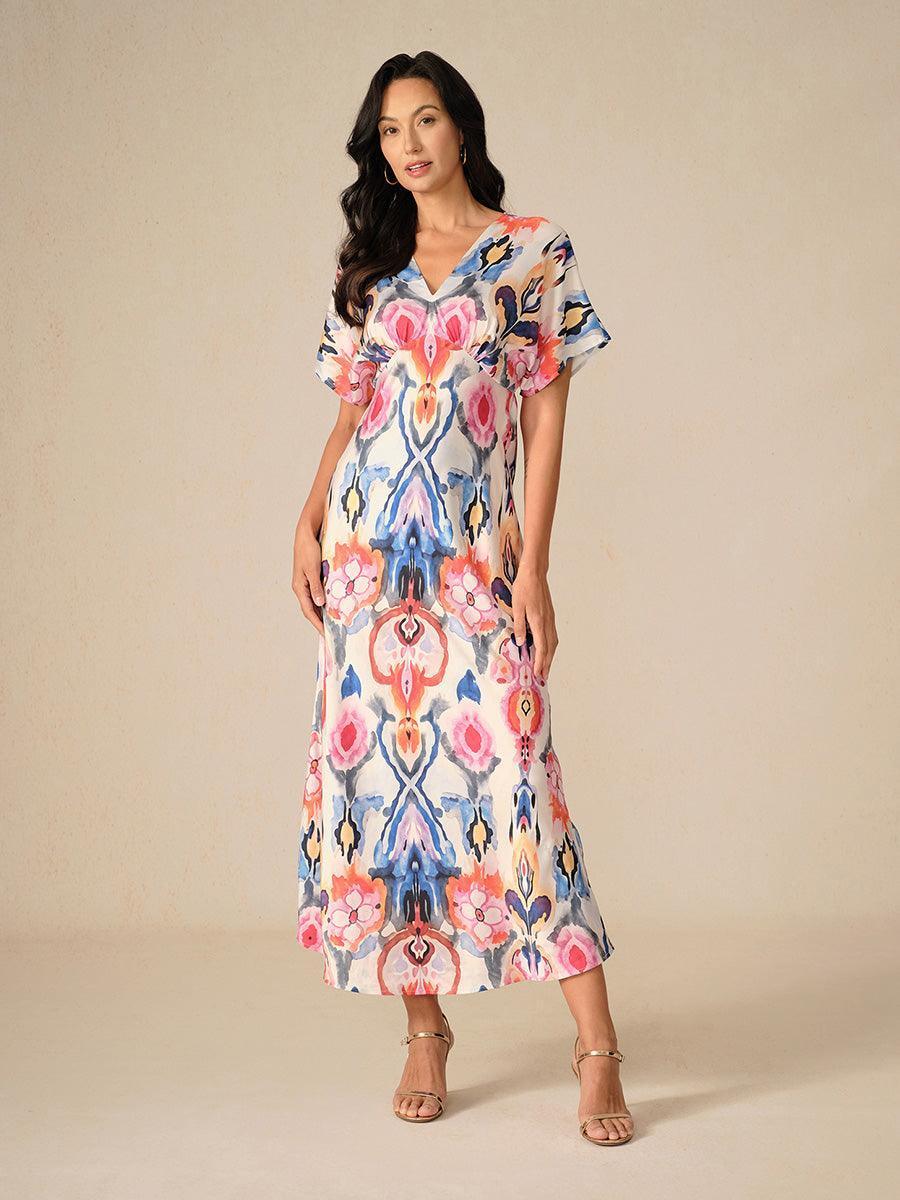 Mermer Desenli Saten Maxi Elbise