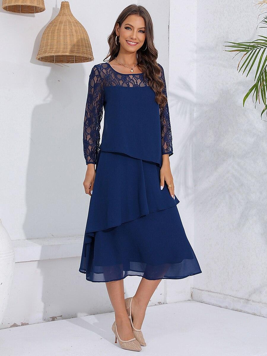 Katmanlı Dantel Detaylı Şifon Elbise