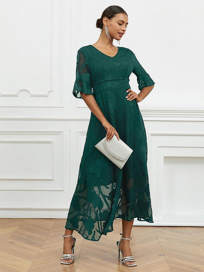 Flutter Fırfırlı Dantelli Maxi Elbise