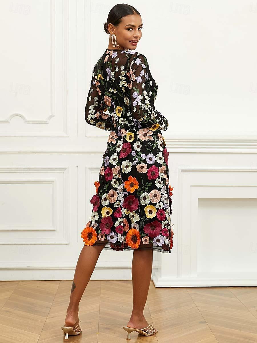 Bishop Kollu Çiçek İşlemeli Elbise