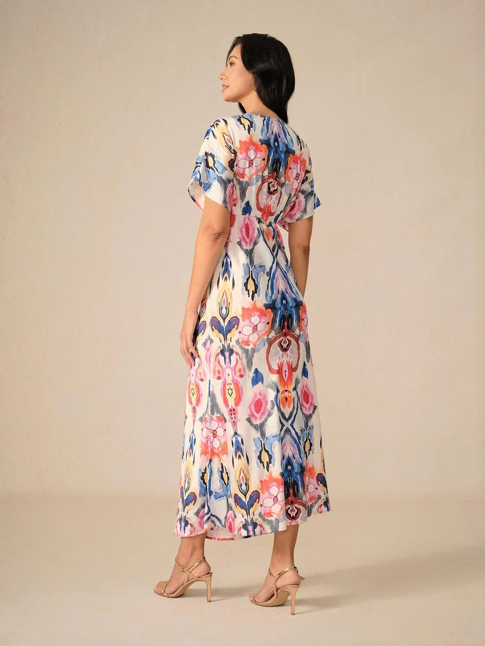 Mermer Desenli Saten Maxi Elbise