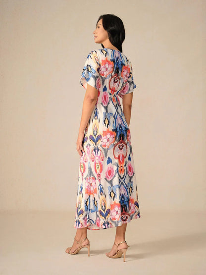 Mermer Desenli Saten Maxi Elbise