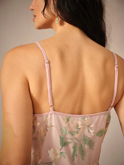 Nakış Detaylı Şifon ve Dantel Takım Set