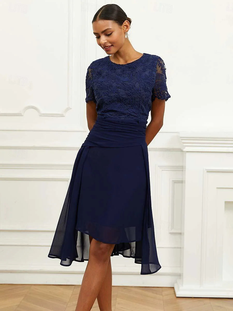 Büzgülü Şifon Midi–Dantel Kombin Elbise