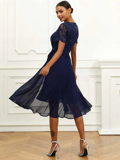 Büzgülü Şifon Midi–Dantel Kombin Elbise