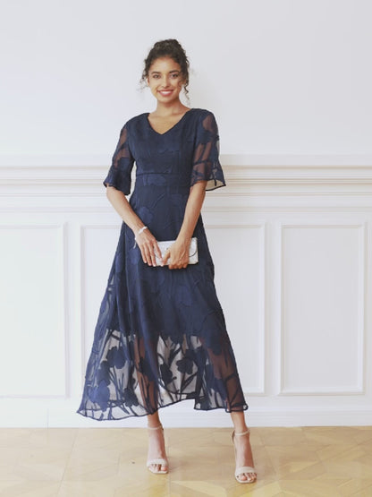 Flutter Fırfırlı Dantelli Maxi Elbise